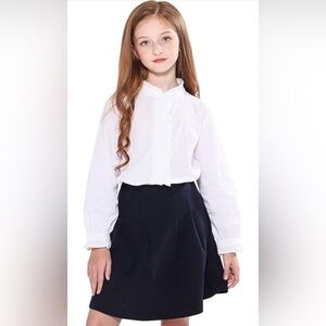 SOLOCOTE Girls White Blouse Ruffle Long Sleeve Button Down Cotton Loose Soft Top